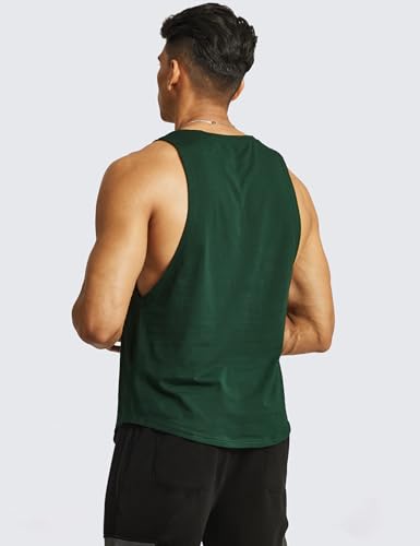Ouber Men’s Drop Arm Tank Top Gym Workout T-Shirts Sleeveless Muscle Shirts for Bodybuilding, Ink Green M