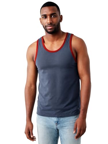 AIRDYNAM Mens Tank Top Soft Lightweight Gym Workout Beach Casual Sleeveless Muscle Shirts DARK BLUE/RUST RED M