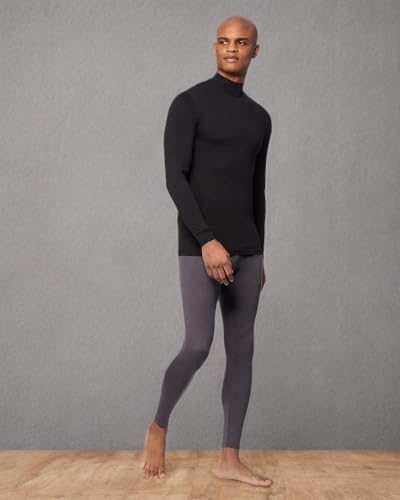 32 Degrees Men's Lightweight Baselayer Mock Top | Long Sleeve | Form Fitting | 4-Way Stretch | Thermal, Black, Medium