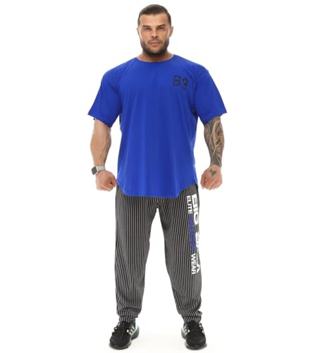 Men's Oversize T-Shirt Thin Fabric 100% Cotton Rag Top Gym T-Shirt(Blue,3XL)