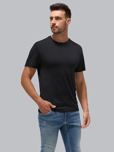 Men's Merino Wool T-Shirt - Breathable Quick Dry Athletic Shirt, Thermal Winter Base Layer, Odor-Free Summer Tee Black