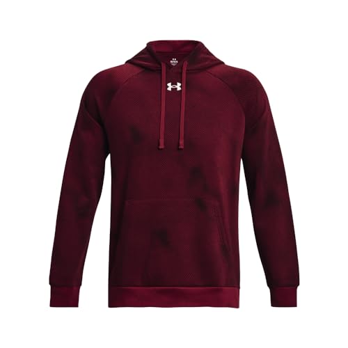 Under Armour mens Rival Fleece Printed Hoodie, (600) Dark Maroon / / White, Medium