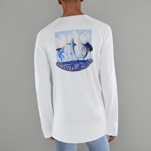 Guy Harvey Men's Grand Slam Sun Protection Long Sleeve Shirt, Bright White/Grand Slam, Medium