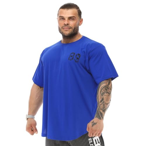 Men's Oversize T-Shirt Thin Fabric 100% Cotton Rag Top Gym T-Shirt(Blue,3XL)
