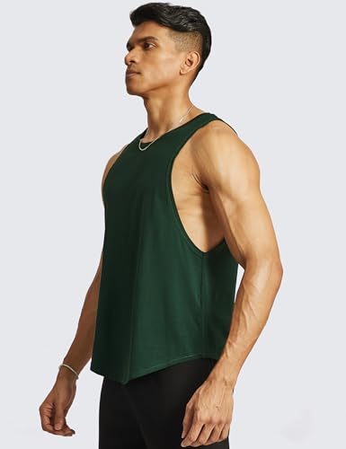 Ouber Men’s Drop Arm Tank Top Gym Workout T-Shirts Sleeveless Muscle Shirts for Bodybuilding, Ink Green M