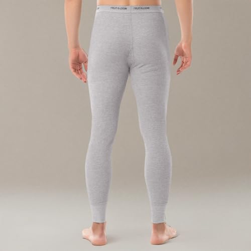 Fruit of the Loom Men's Classic Midweight Waffle Thermal Underwear Bottoms (2-Pack), Light Grey Heather/Black Soot, XX-Large