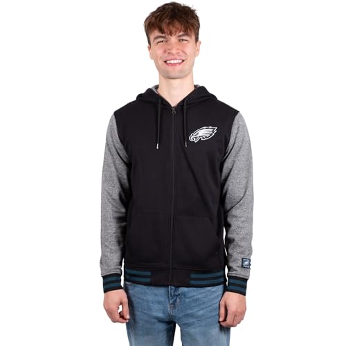 Ultra Game Men's Standard Full Zip Soft Fleece Hoodie Letterman Varsity Jacket