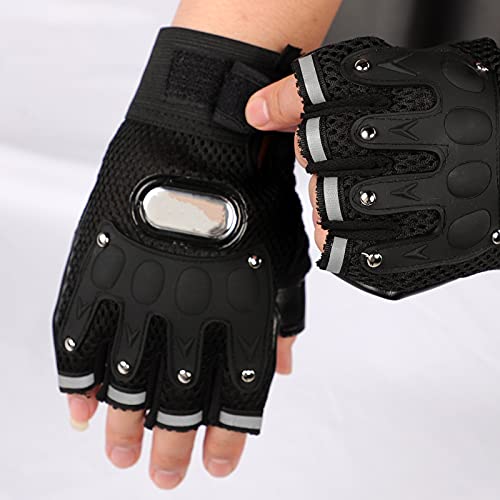PURFUN Men Women Breathable Mesh Cycling Gloves Non-Slip Leather Riding Driving Motorcycle Half Finger Gloves Roller Skating Sports Exercise Fitness Fingerless Gloves