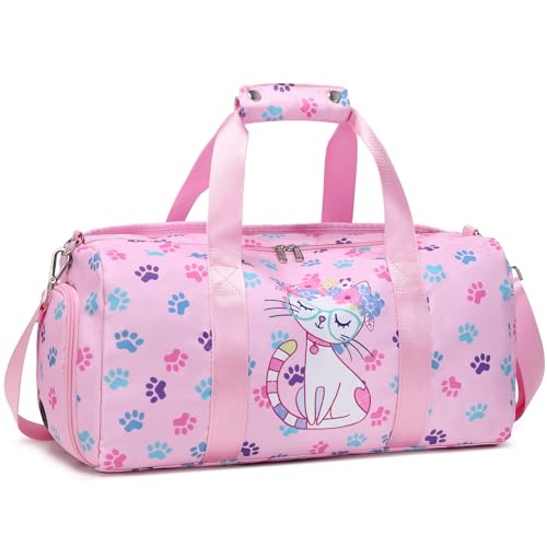 Octsky Dance Bag Sports Gym Bag Teens Dance Bag Gymnastics Bag Carry On Weekender Bag with Shoe Compartment (Cat Pink)