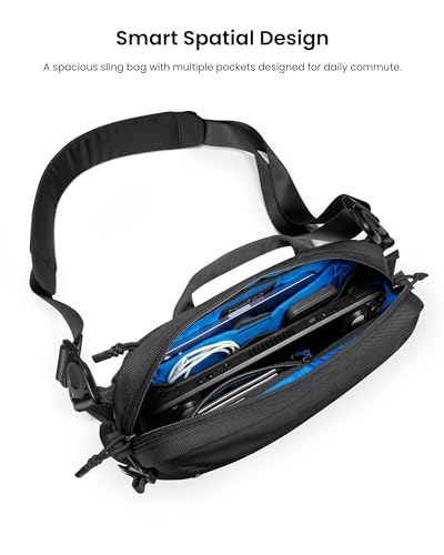 tomtoc 5.5L Sling Bag, Heavy Duty Crossbody Bag for Men, Carry Chest Daypack, Water-resistant Shoulder Travel Bag for Steam Deck, ASUS ROG Ally X, 2024 iPad mini A17 Pro, Urban Techwear, Tactical