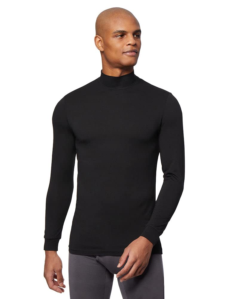 32 Degrees Men's Lightweight Baselayer Mock Top | Long Sleeve | Form Fitting | 4-Way Stretch | Thermal, Black, Medium