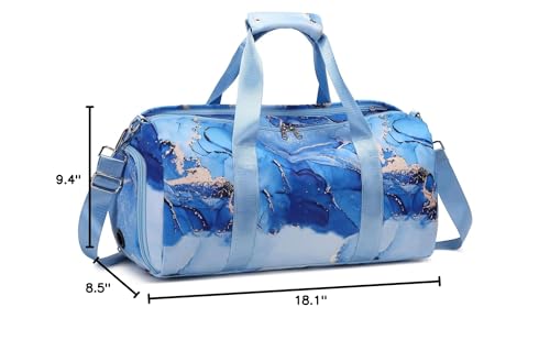 Dance Bag Gymnastics Bag Teens Overnight Duffle Bag with Shoe Compartment Travel Weekender Sleepover Carry On Bag (Gilded Blue)