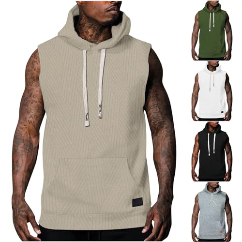 my orders Men's Textured Workout Shirt Sleeveless Gym Hoodie Pullover Tank Top Drawstring Hooded Kangaroo Pocket T-Shirt lightning deals of today prime deals of the day clearance