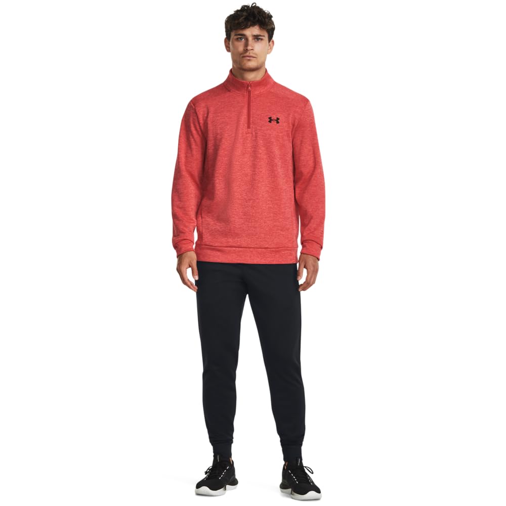 Under Armour mens Armour Fleece Twist Quarter Zip, (690) Venom Red / / Black, Medium