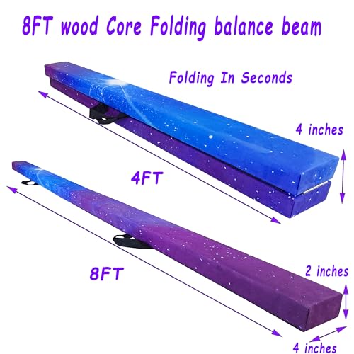 FC FUNCHEER 8FT Folding Balance Beam -Gymnastics Floor Beam - Gymnastics Equipment- Anti-Slip Bottom - Suede Cover - Carry Bag for Kids/Adults Home & Gym Center