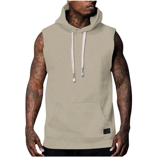 my orders Men's Textured Workout Shirt Sleeveless Gym Hoodie Pullover Tank Top Drawstring Hooded Kangaroo Pocket T-Shirt lightning deals of today prime deals of the day clearance