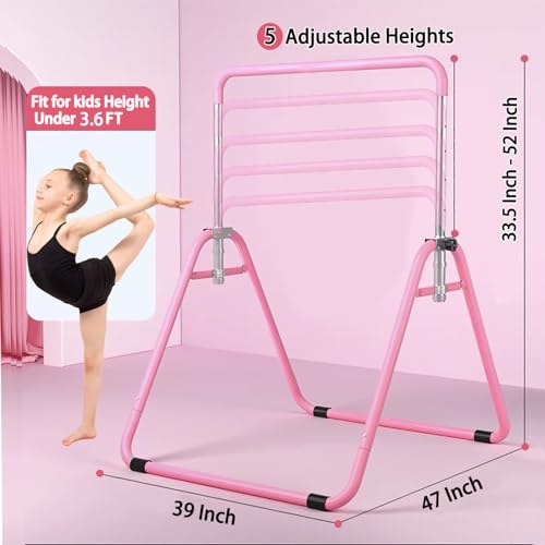 WATBKHE Kids Gymnastics Bar Gymnastic Equipment for Home Adjustable Height Gymnastic Training Bar Gymnastic Stuff for 3-7 Years Old Girls (Pink-S)