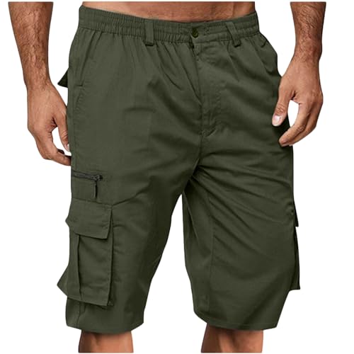 APIVOE Cargo Shorts for Men Summer Elastic Waist Shorts Lightweight Work Long Shorts Big and Tall Cargo Shorts with Pockets