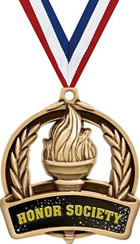 Honor Society Medals, 2" Gold Honor Society Achievement Medal Award, Comes with Neck Ribbon, 5 Pack Prime
