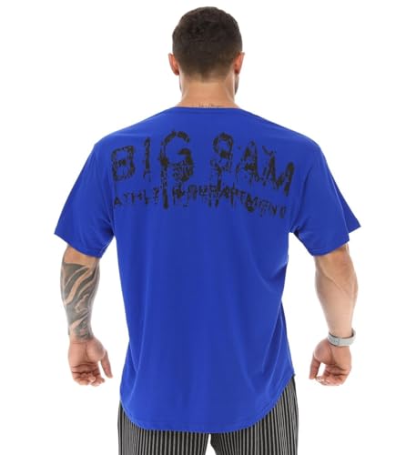 Men's Oversize T-Shirt Thin Fabric 100% Cotton Rag Top Gym T-Shirt(Blue,3XL)