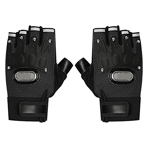 PURFUN Men Women Breathable Mesh Cycling Gloves Non-Slip Leather Riding Driving Motorcycle Half Finger Gloves Roller Skating Sports Exercise Fitness Fingerless Gloves