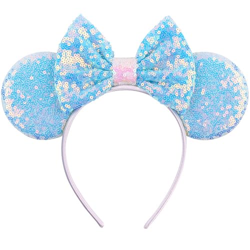 MADO Light blue Mouse Ears Headband for Women, Girls, and Kids, Adults unisex, Hairband, Party Decoration, Park Essentials, Princess Dress Up Accessories, Christmas Gifts, Birthday Gifts