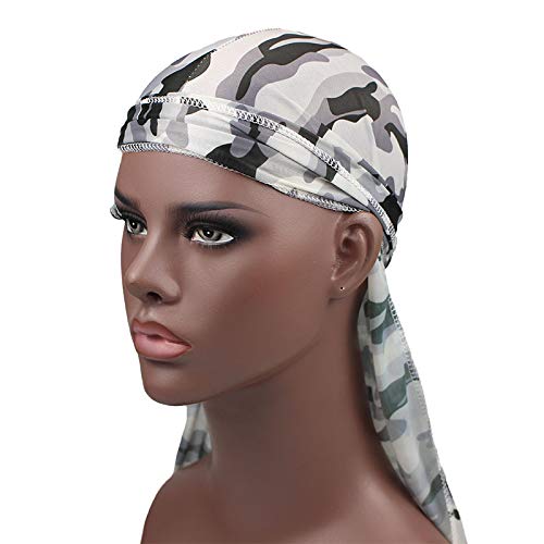 Military Camouflage Premium Silky Durags with Long Tail Colorful 360 Waves Doo rag for Men Du rag Cap (3/4 Packed), Set1-silky-3 Packed, Medium