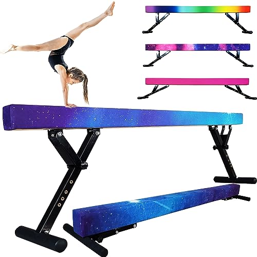Seliyoo Adjustable Balance Beam Gymnastics Beam high and Low Floor Beam for Kids Home Training,Competition Gymnastic Equipment for All Skills with Weight Limit 500 LBS (Sparking Stars, 7"-29")