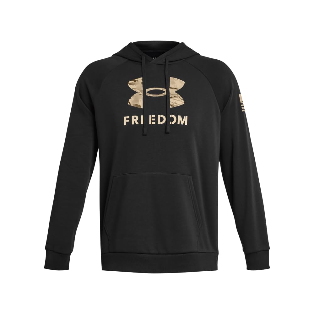 Under Armour mens Freedom Big Flag Logo Hoodie, (001) Black / / Khaki Base, Medium