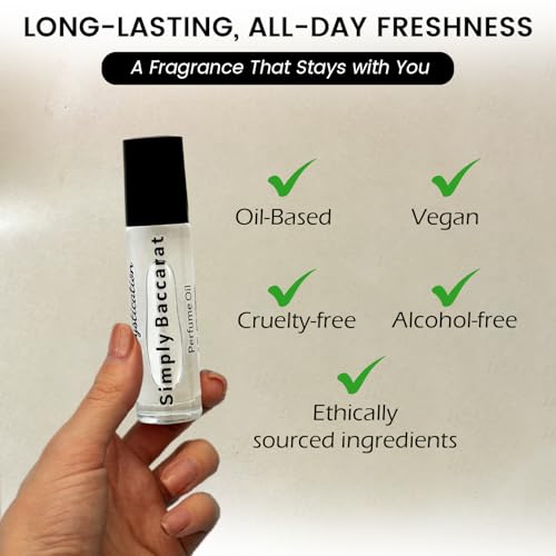 Simply Baccarat Roll-On — Long Lasting Fragrance Oil Perfume for Women & Men (Unisex) — Vegan & Cruelty-Free Travel Size Roller Perfume for Daily Use — 10ml
