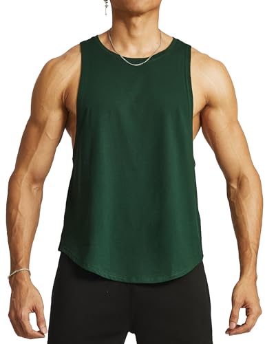 Ouber Men’s Drop Arm Tank Top Gym Workout T-Shirts Sleeveless Muscle Shirts for Bodybuilding, Ink Green M