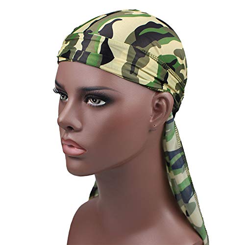 Military Camouflage Premium Silky Durags with Long Tail Colorful 360 Waves Doo rag for Men Du rag Cap (3/4 Packed), Set1-silky-3 Packed, Medium