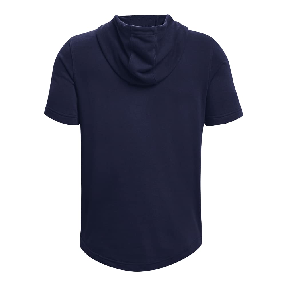 Under Armour Mens Rival Terry Short-Sleeve Hoodie, (410) Midnight Navy / / Onyx White, X-Small