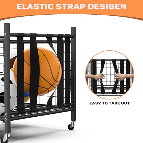 WALMANN Garage Ball Storage, Sports Ball and Sport Equipment Organizer Ball Storage Rack Indoor/Outdoor Rolling Ball/Toy Storage Cart