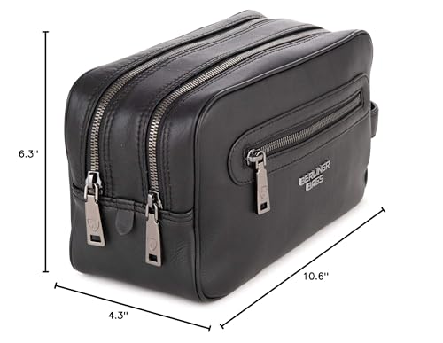 BERLINER BAGS Premium Leather Toiletry Bag Max 2, Large Cosmetics Case for Men and Women for Travel - Black