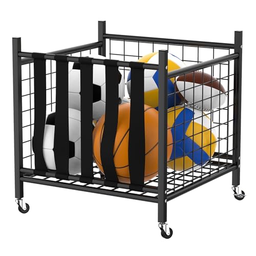 WALMANN Garage Ball Storage, Sports Ball and Sport Equipment Organizer Ball Storage Rack Indoor/Outdoor Rolling Ball/Toy Storage Cart