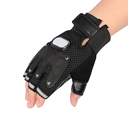 PURFUN Men Women Breathable Mesh Cycling Gloves Non-Slip Leather Riding Driving Motorcycle Half Finger Gloves Roller Skating Sports Exercise Fitness Fingerless Gloves