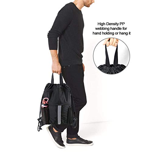 BeeGreen Orange Drawstring Backpack Bag with Shoe Compartment X-Large Black Gym Sports String Cinch Backpack Athletic Sackpack with Front Inside Zipper Pockets