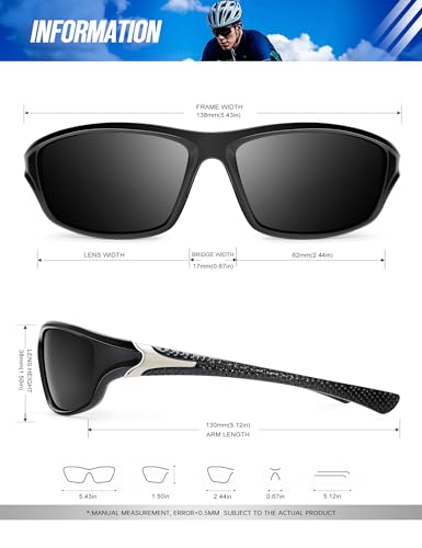 KALIYADI Polarized Sunglasses-Men Sports Sun-glasses: Mens Sunglasses Polarized UV Protection for Fishing Driving Cycling