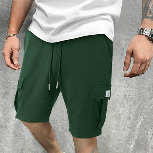 Binmer Mens Cargo Sweat Shorts Casual Drawstring Elastic Waist Athletic Workout Gym Jogger Shorts Sweatpant with Multi Pocket