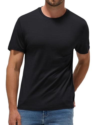 Men's Merino Wool T-Shirt - Breathable Quick Dry Athletic Shirt, Thermal Winter Base Layer, Odor-Free Summer Tee Black