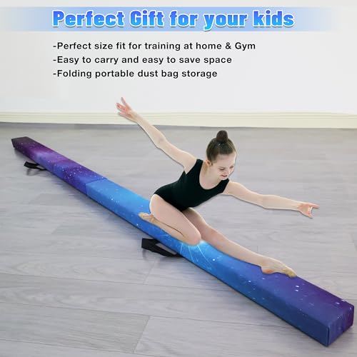 FC FUNCHEER 8FT Folding Balance Beam -Gymnastics Floor Beam - Gymnastics Equipment- Anti-Slip Bottom - Suede Cover - Carry Bag for Kids/Adults Home & Gym Center