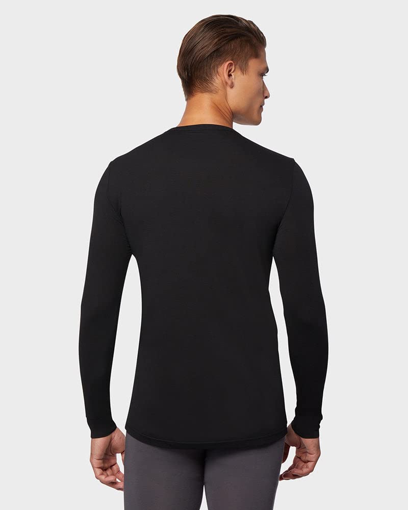32° Degrees Men's Lightweight Baselayer Crew Top | Long Sleeve | Form Fitting | 4-Way Stretch | Thermal, Black, Medium
