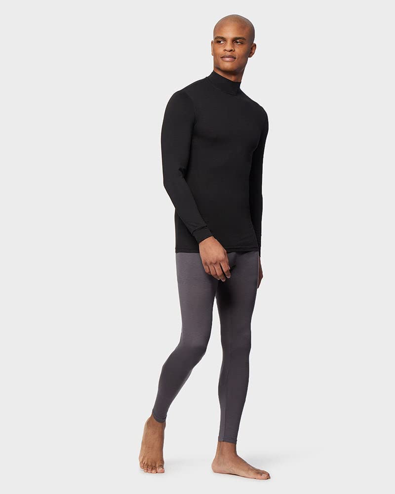 32 Degrees Men's Lightweight Baselayer Mock Top | Long Sleeve | Form Fitting | 4-Way Stretch | Thermal, Black, Medium