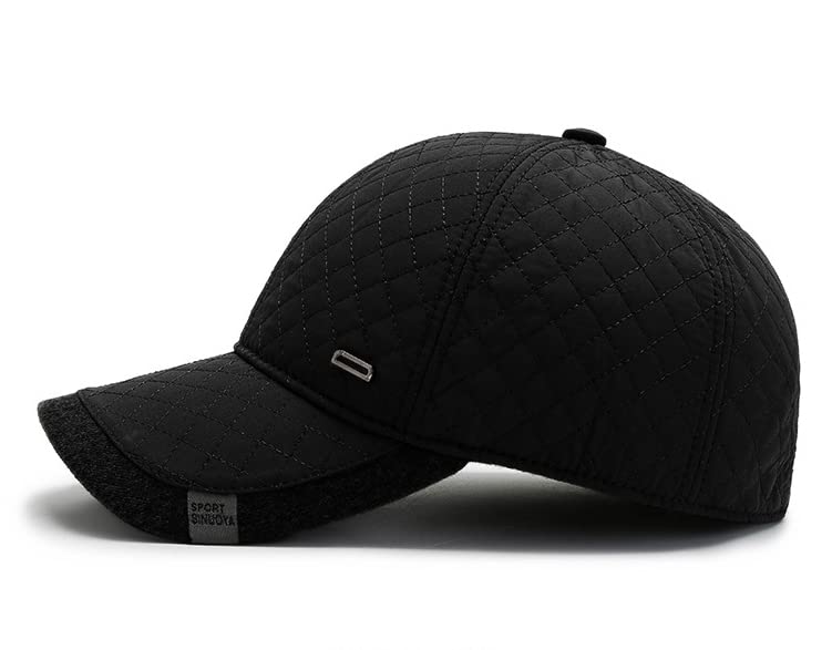 FASHIXD Winter Baseball Cap Men's Winter Hats with Earflaps Cold Weather Caps Adjustable Black