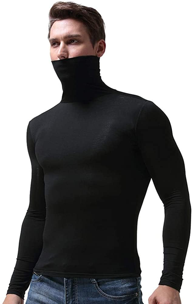 SALNIER Men Basic Turtleneck Slim Fit Long Sleeve Pullover Top Solid Thermal Knitted T-Shirt Sweaters Soft Lightweight Shirt (Black, L)