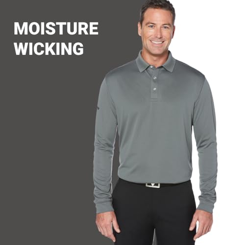 Callaway Men's Opti-Dri Long Sleeve Polo Shirt, Uv Block Sun Protection, Performance Shirts For Men, Classic Fit, Extended Sizing (Sizes Xs-4Xl), Smoked Pearl, Medium