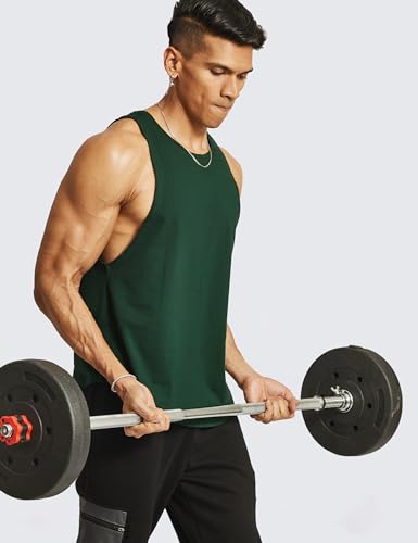 Ouber Men’s Drop Arm Tank Top Gym Workout T-Shirts Sleeveless Muscle Shirts for Bodybuilding, Ink Green M