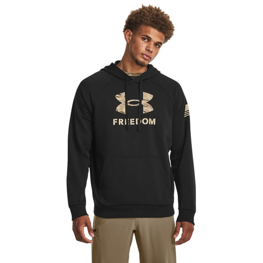 Under Armour mens Freedom Big Flag Logo Hoodie, (001) Black / / Khaki Base, Medium