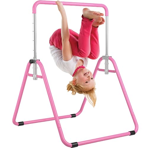 WATBKHE Kids Gymnastics Bar Gymnastic Equipment for Home Adjustable Height Gymnastic Training Bar Gymnastic Stuff for 3-7 Years Old Girls (Pink-S)